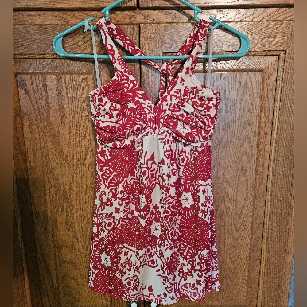 Red and Cream Floral Halter Top